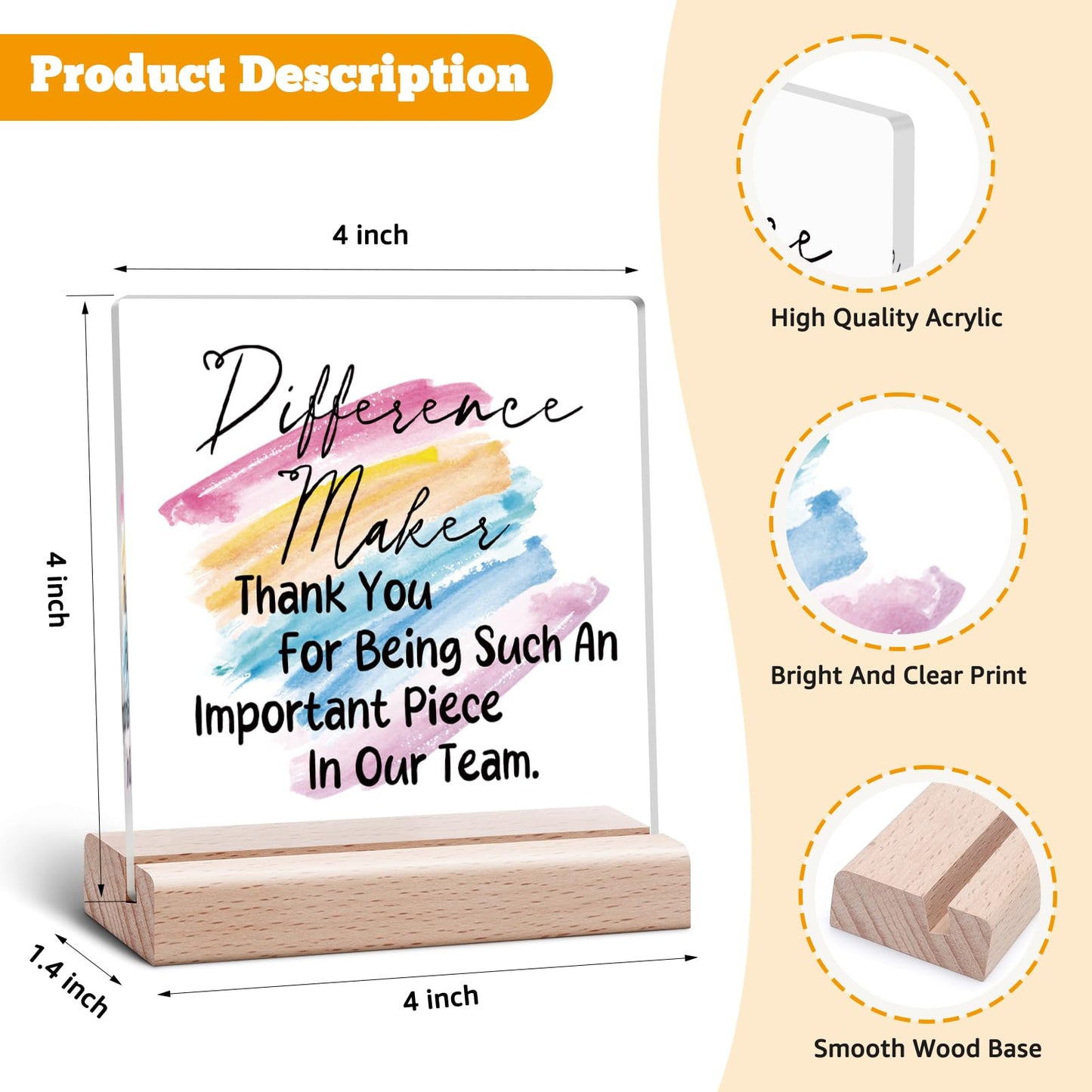 Thank You Gifts for Leader Mentor Boss Teacher Difference Maker Gifts Clear Desk Decorative Sign Employee Appreciation Present for Coworkers Retirement Acrylic Sign With Wooden Stand for Desk Table