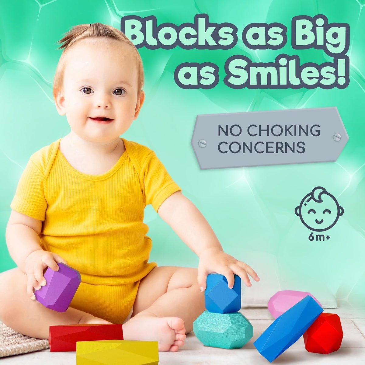 EVERSMART Wooden Stacking Blocks – Montessori Toys for 1 2 3 4 5 6 Year Old Toddlers and Kids, No Choking Hazard – Building Rocks Stones Games, for Girls and Boys