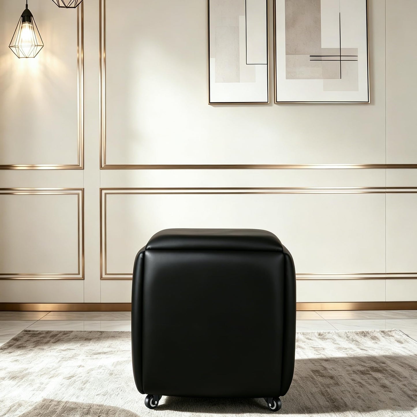 LUGSHIREE 5 in 1 Nesting Ottoman Cube Chair, Stackable Stools, Leather Square Ottoman Bench, Foot Stool with Wheels for Living Room,Dining Room 15.75x15.75x16.54 inches