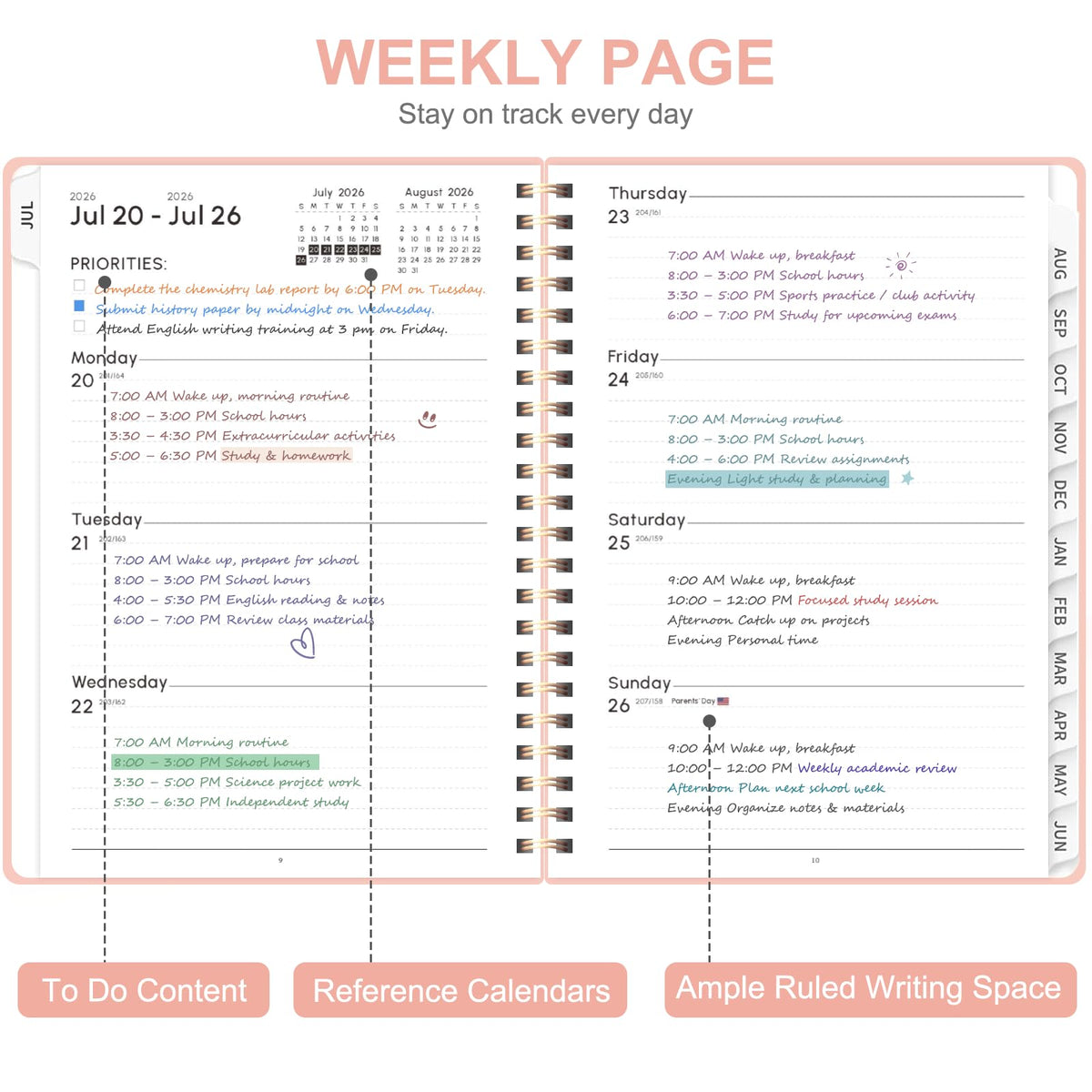 Planner 2026-2027, Weekly and Monthly Academic Planner, July 2026 - June 2027, Hardcover Calendar Agenda Book for School Year Planning, School Supplies for Teacher and Student, A5(6.3'' x 8.5'')