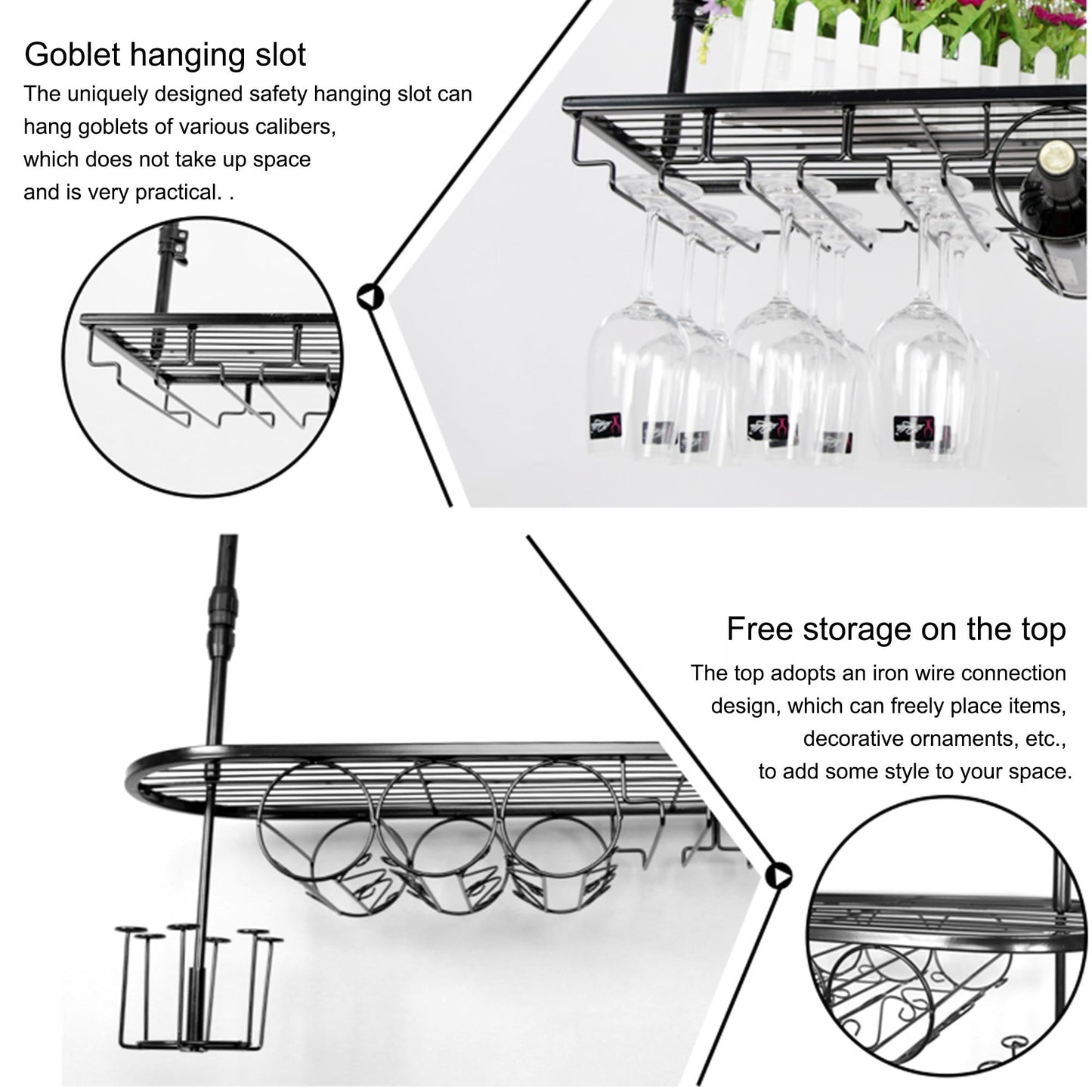 GYRHNNP Wine Rack Wall Mounted with Glass Holder and Liquor Bottle Display Shelf Mini Bar Organizer for Home Bar Dining Room Kitchen or Cafe Black 60cm