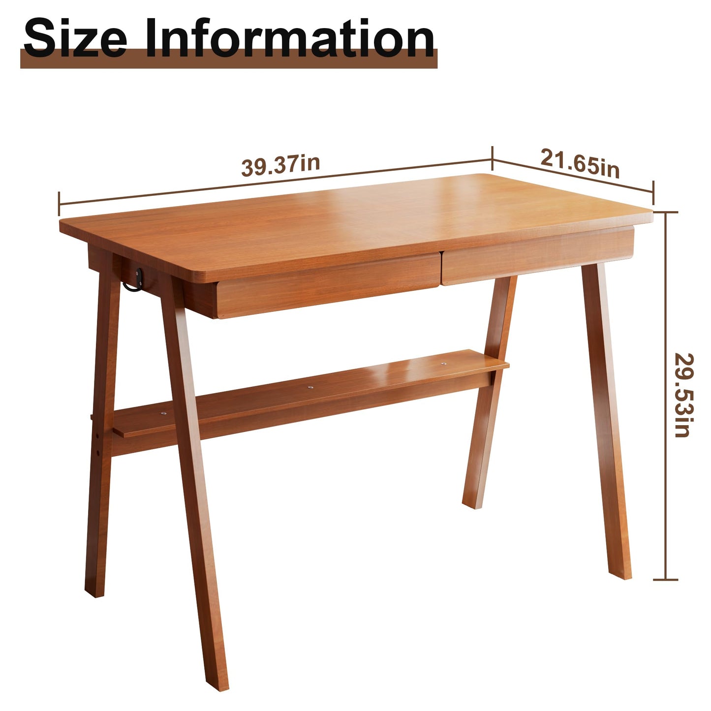 ENPKLUTE Solid Wood Desk with Drawers - 39.4 Inch Mid Century Modern Desks with Storage Shelf, Small Writing Desk for Small Spaces, Home Office Desks for Bedroom & Home, Walnut Color