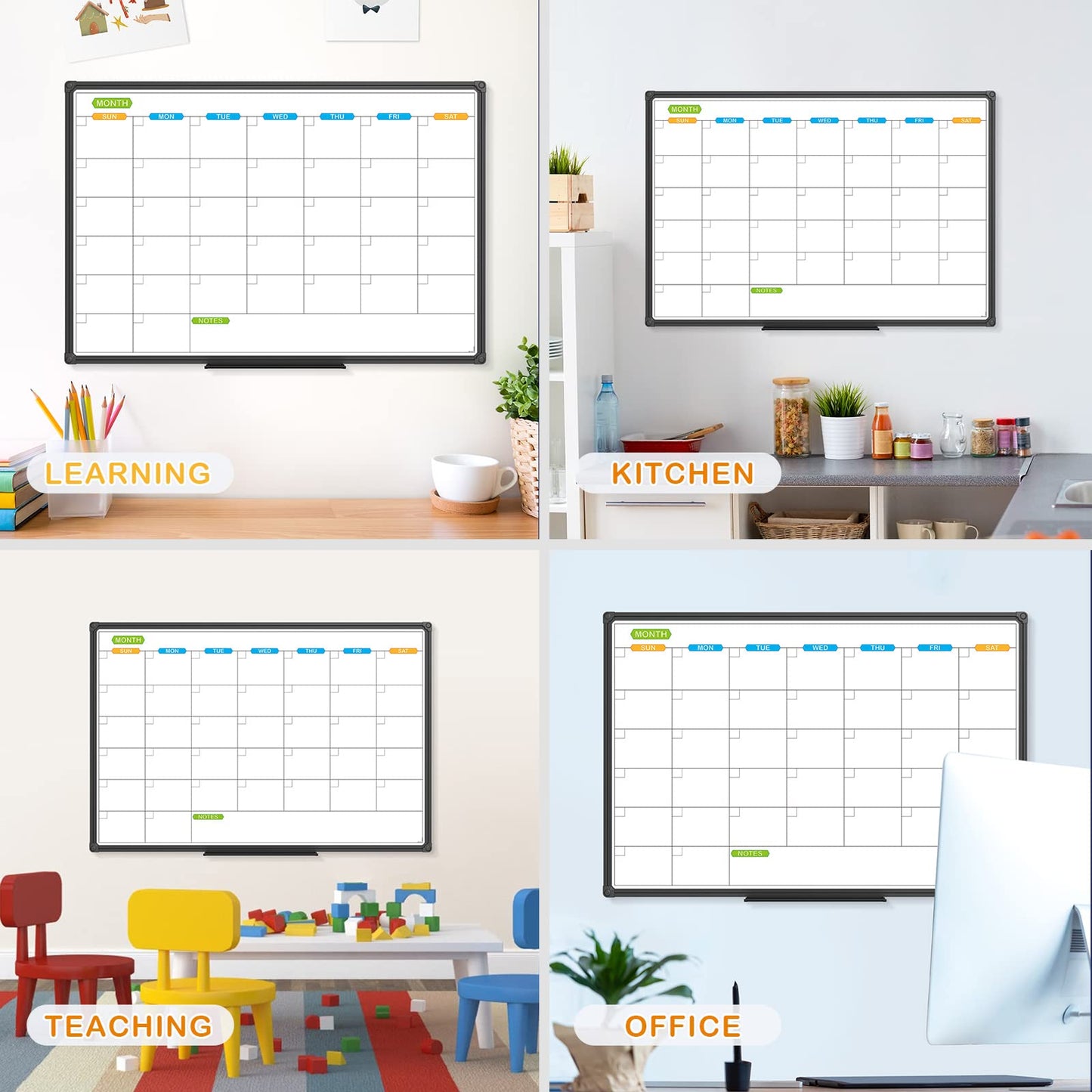 JILoffice Dry Erase Calendar Whiteboard - Magnetic White Board Monthly 36 x 24 Inch, Black Aluminum Frame Wall Mounted for Office Home and School