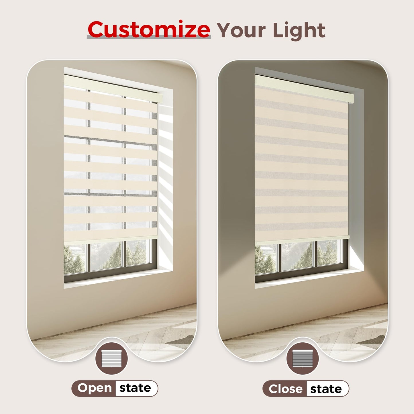 Allesin zen Cordless Zebra Blinds 22" W x 72" H Beige, Dual Layer Day and Night Shades, Room Darkening Blackout & UV Protection, Child & Pet Safe, Easy Install, Home Office Window Treatment
