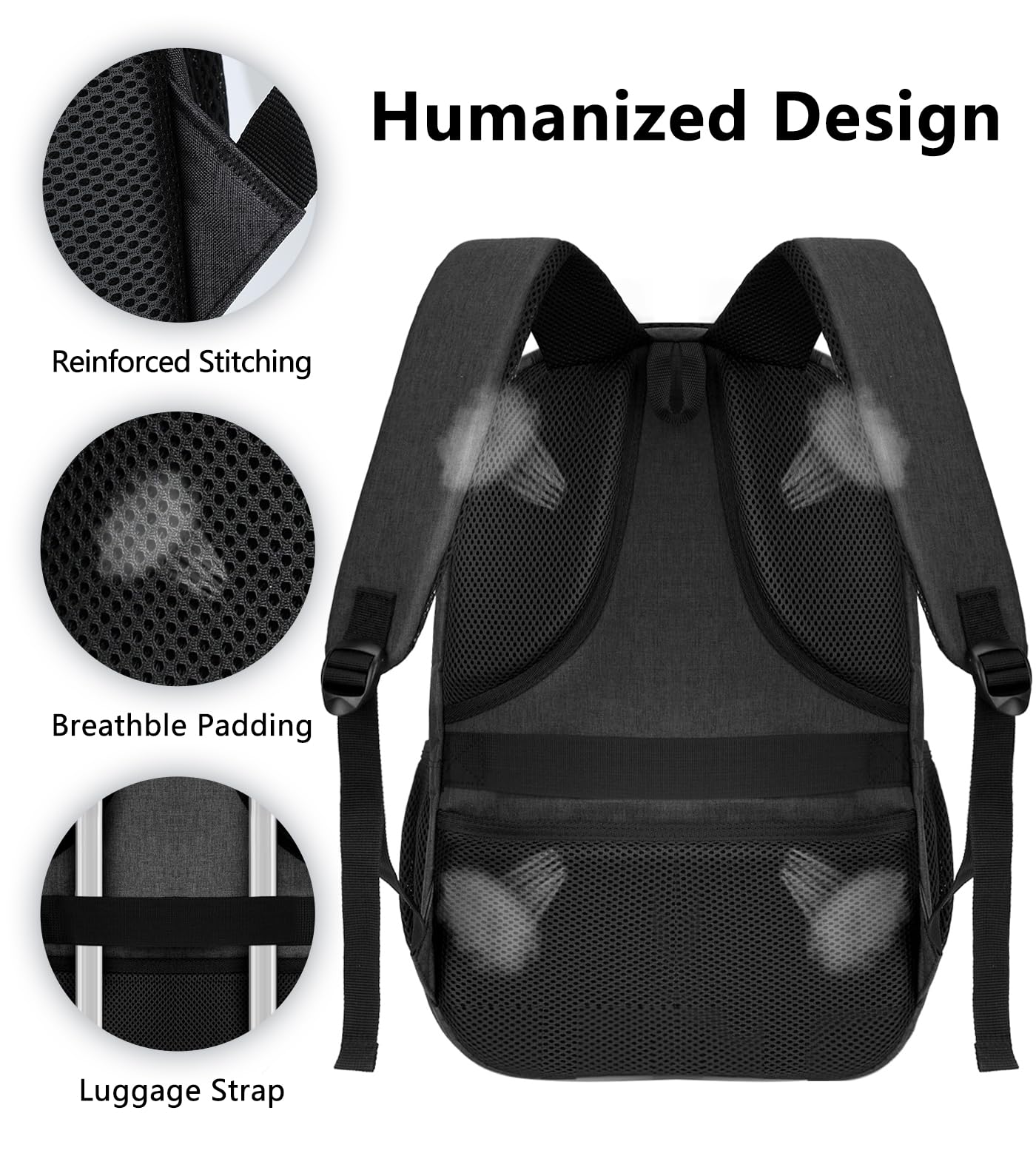 Backpack for Women Men, School Backpack for Boys Girls Teens, 17.3 Inch Laptop Backpack with Reinforced Straps, College Middle High School Bookbag, Water Resistent Business Mochila para hombre, Black