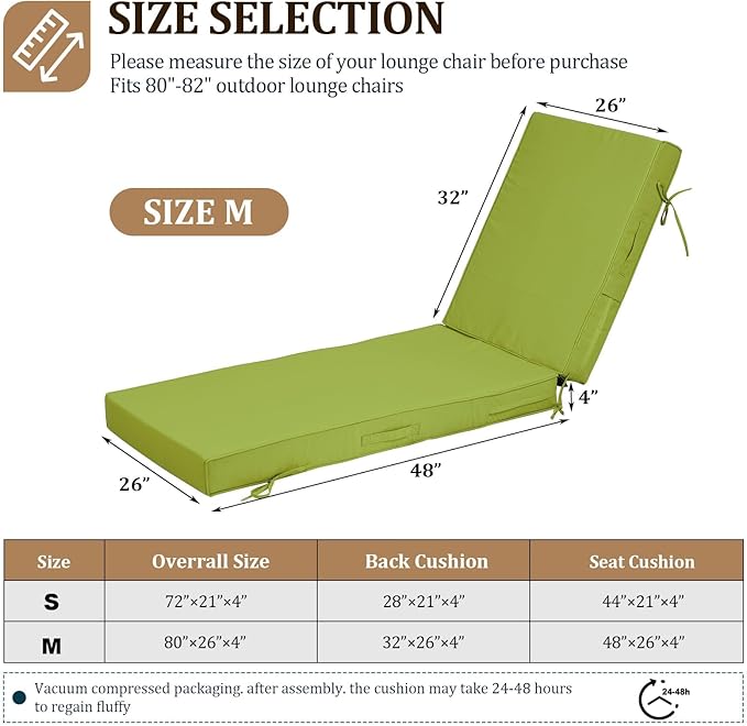 80x26x4in Lounge Cushions for Outdoor Furniture, Outdoor Lounge Chair Cushions