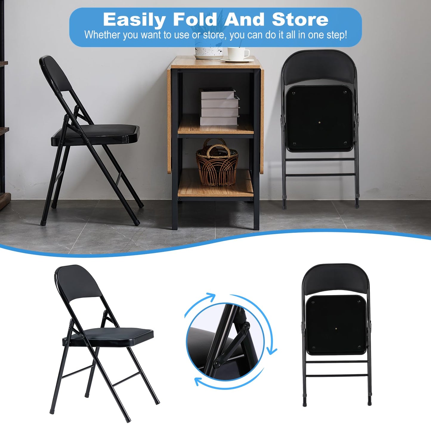Homnso 6 Pack Black Folding Chairs with Padded Seats and Back, Portable Stackable Commercial Folding Chairs with Steel Frame for Home Office Wedding Party Indoor & Outdoor Events, 330lbs Capacity