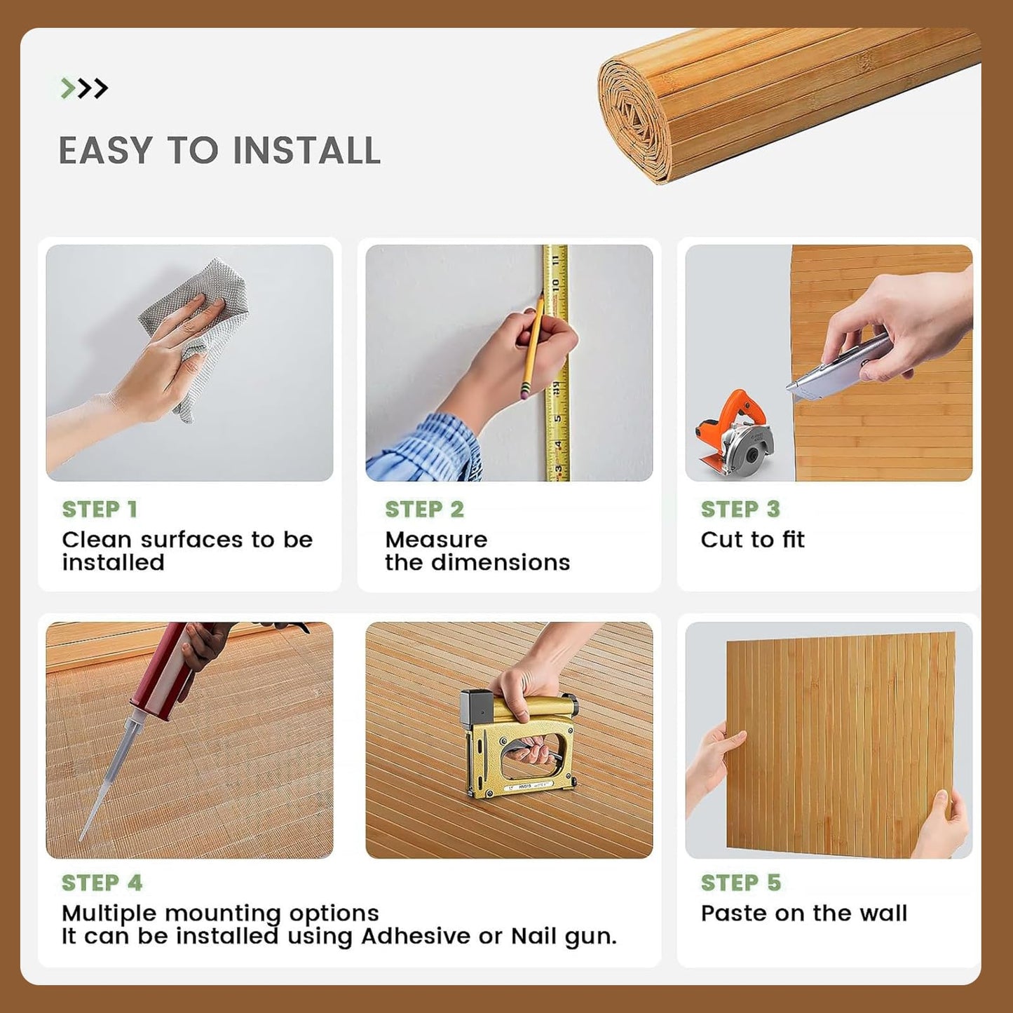 Natural Bamboo Wall Panel for Interior Decor - 7.8 ft x 1.3 ft (94" x 15.6") Narrow Slat Design, Renewable Pole Wrap & Wainscoting Paneling for Walls, Ceiling, Furniture - Raw Bamboo, 1-Pack
