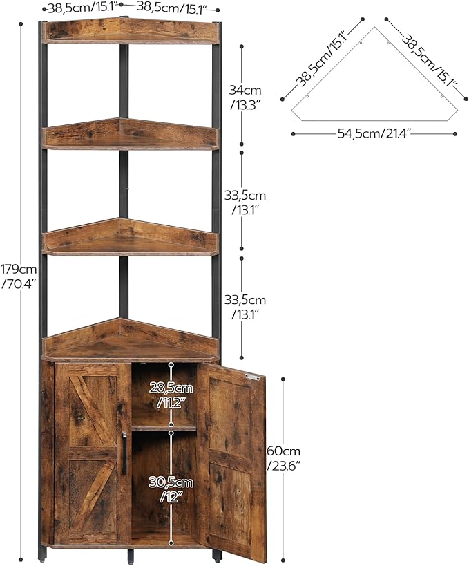 HOOBRO Corner Shelf with Storage, Tall Corner Cabinet, 5-Tier Bookshelf Stand