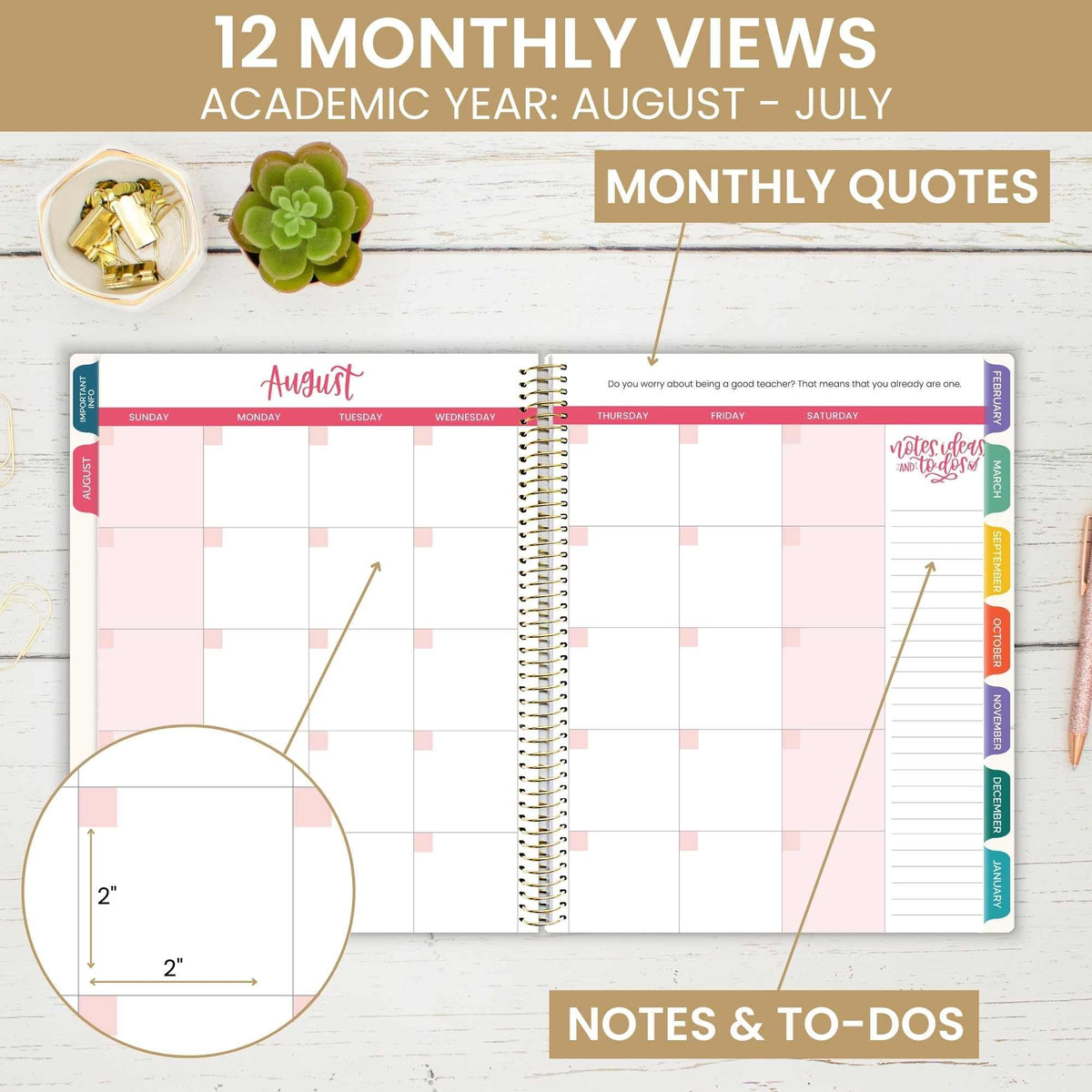 bloom daily planners Undated Academic Year Teacher Planner & Calendar - 7 Period Lesson Plan Organizer Book with Frosted Cover (9" x 11") (Interchangeable Cover) - Bold & Bright