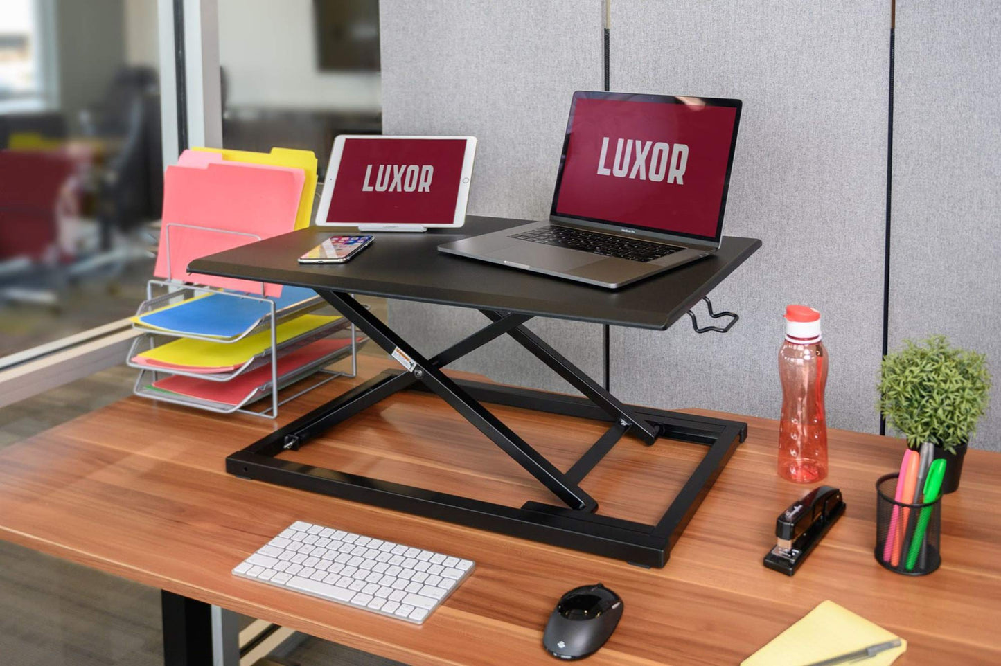 Luxor Height Adjustable Portable Pneumatic Standing Desk Converter, Stand Up Desk Riser, Tabletop Computer Workstation - Black