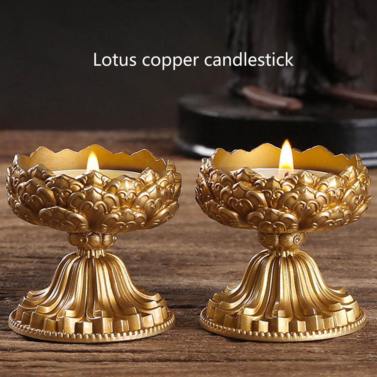 hokojix Brass Butter Lamp Antique Flower Buddhist Tibetan Candlestick Base Religious Tealight Metal Candle Holder Supplies