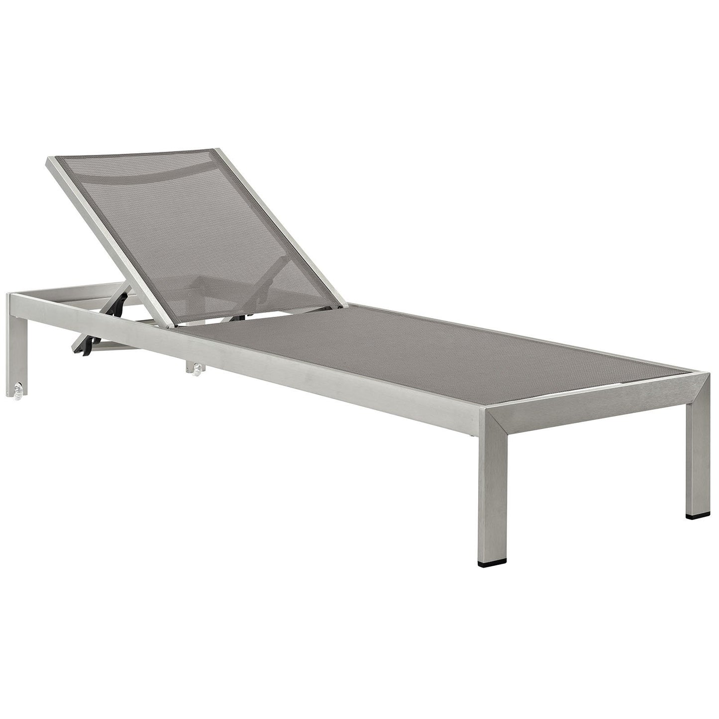 Modway Shore Aluminum Textilene® Mesh Outdoor Patio Six Poolside Chaise Lounge Chairs in Silver Gray