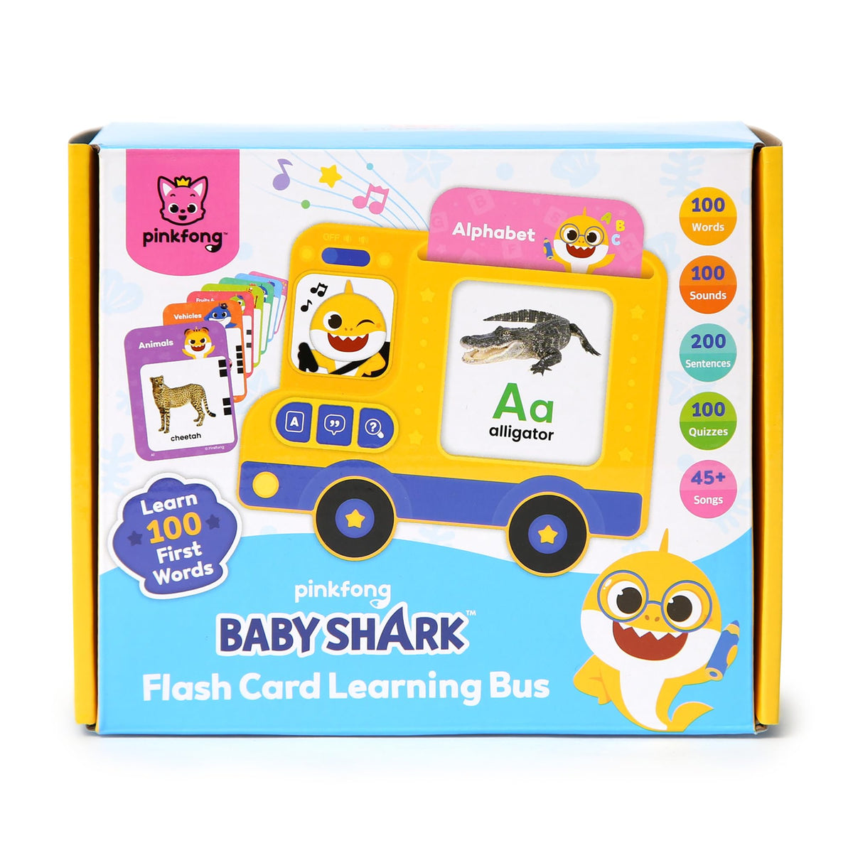 Pinkfong Baby Shark Flash Card Learning Bus – 545 Learning Contents (Words, Sounds, Sentences, Quizzes & Songs), 50 Double-Sided Cards, Interactive Educational Toy for Toddlers 1–3