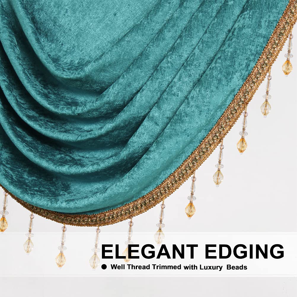 ELKCA Double-Sided Chenille Valance for Living Room Turquoise Curtains Valance with Gold Beads for Bedroom,Rod Pocket(W138Inch,1 Panel)