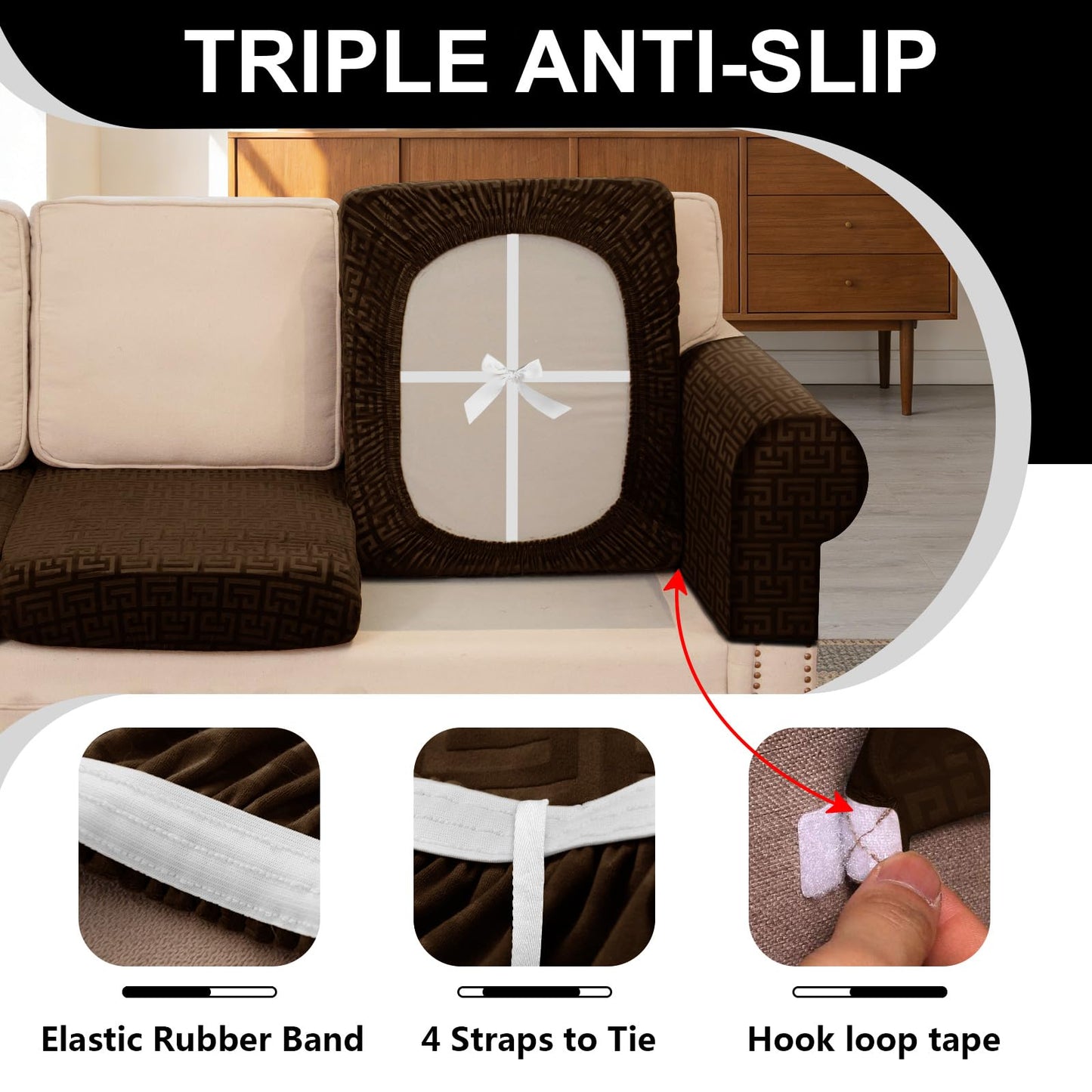 UNBBRRL 10 Pieces Stretch Sofa Cushion Covers for U-Shaped Modular Sectional Couch with 4 Seats+4 Backs+2 Arms, Upholstered Covers for Sofa Bed with Deep Double Chaise (Caramel,10 Pieces Set)