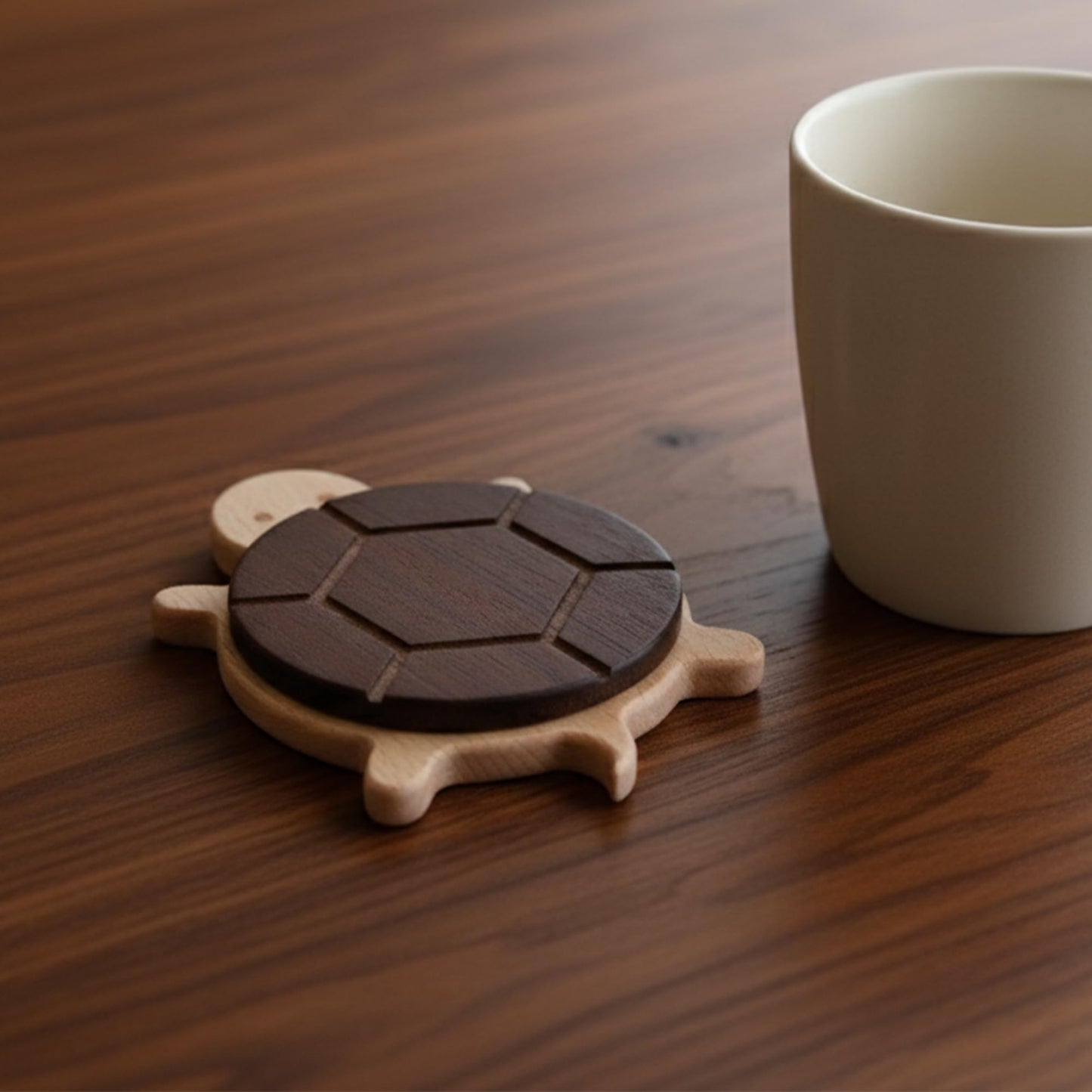 Umbrotiger Spinning Turtle Coaster - Magnetic Detachable Shell 3.5"x5" Wooden Drink Coaster for Home Office & Bedside Table