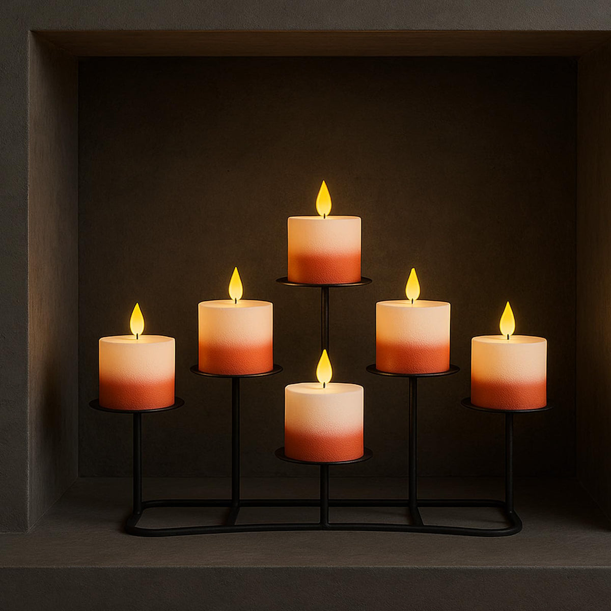 Smtyle Fireplace Christmas Candelabra Candle Holder - Black Matte Geometric Multi Tier Design, Stable Base, Perfect for Pillar Candles, Modern Minimalist Home Decor Accent