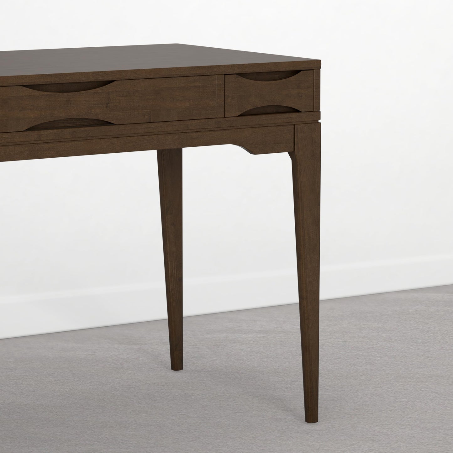 SIMPLIHOME Harper Small Desk - 48 Inch Wide Solid Wood Writing Desk in Dark Brown Chestnut, Mid-Century Modern Home Office Computer Table for Study with 2 Drawers and Flip-Down Keyboard Tray