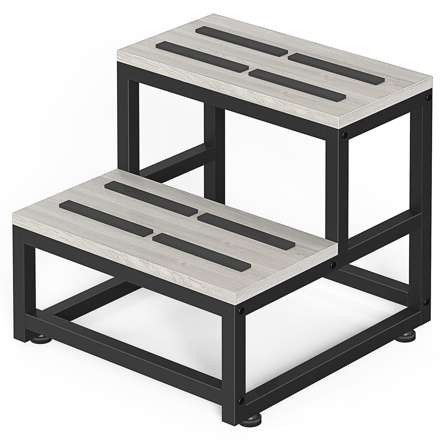 LIANTRAL Step Stool for Adults & Kids, Heavy Duty Wooden Stepping Stools, Bedside Foot Stool with 500lbs Load Capacity, Non-Slip 2 Step Stool for Bed, Kitchen, RV - Gray