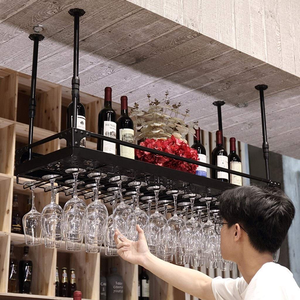 Upside Down Wine Rack Wrought Iron Wine Glass Display Stand Home Bar Office Decor 3 Retro Copper 100cmX35cm