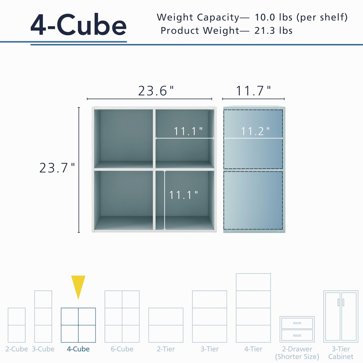 Homes: Inside + Out Apexa 4-Cube Storage Organizer Shelves, Stackable Wood Bookcase Fits Cubby Bins for Organization, Dorm Teen Room Decor & Home Office, Light Blue