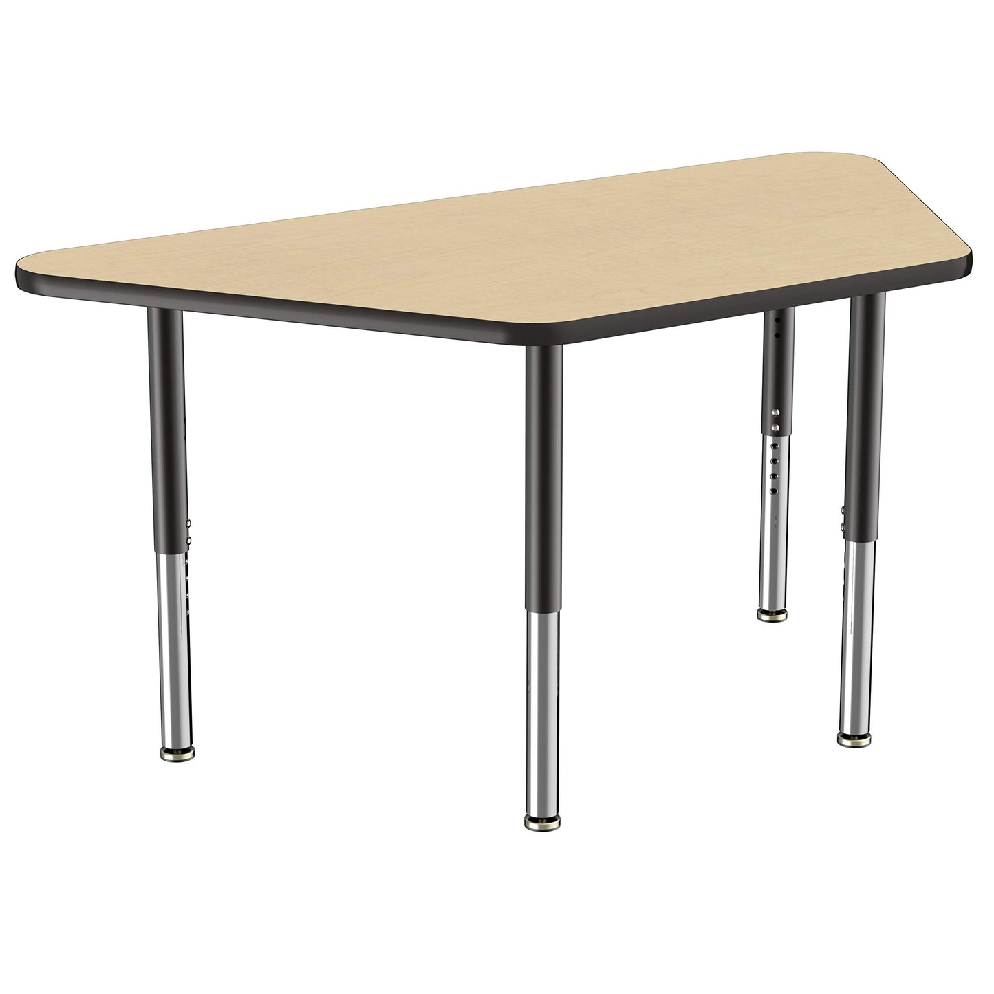 FDP Mobile Trapezoid Activity School and Office Table (30 x 60 inch), Super Legs with Glides and Casters for Collaborative Environments, Adjustable Height 19-30 inches - Maple Top and Black Edge
