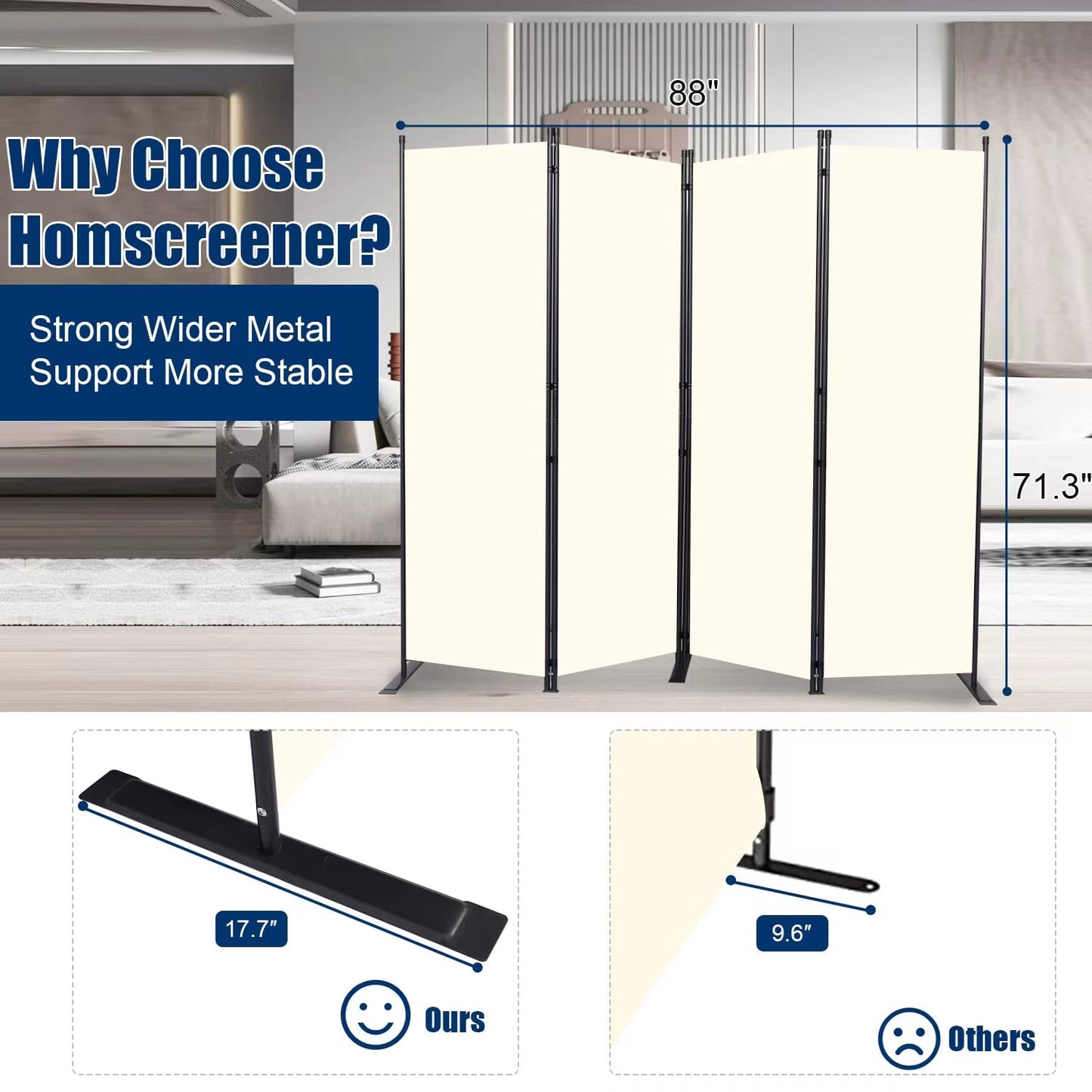 Room Divider 6FT Portable Room Dividers and Folding Privacy Screens, 88'' W Fabric Divider for Room Separation, 4 Panel Partition Room Dividers Freestanding Wall Divider Screen for Dorm Studio Office