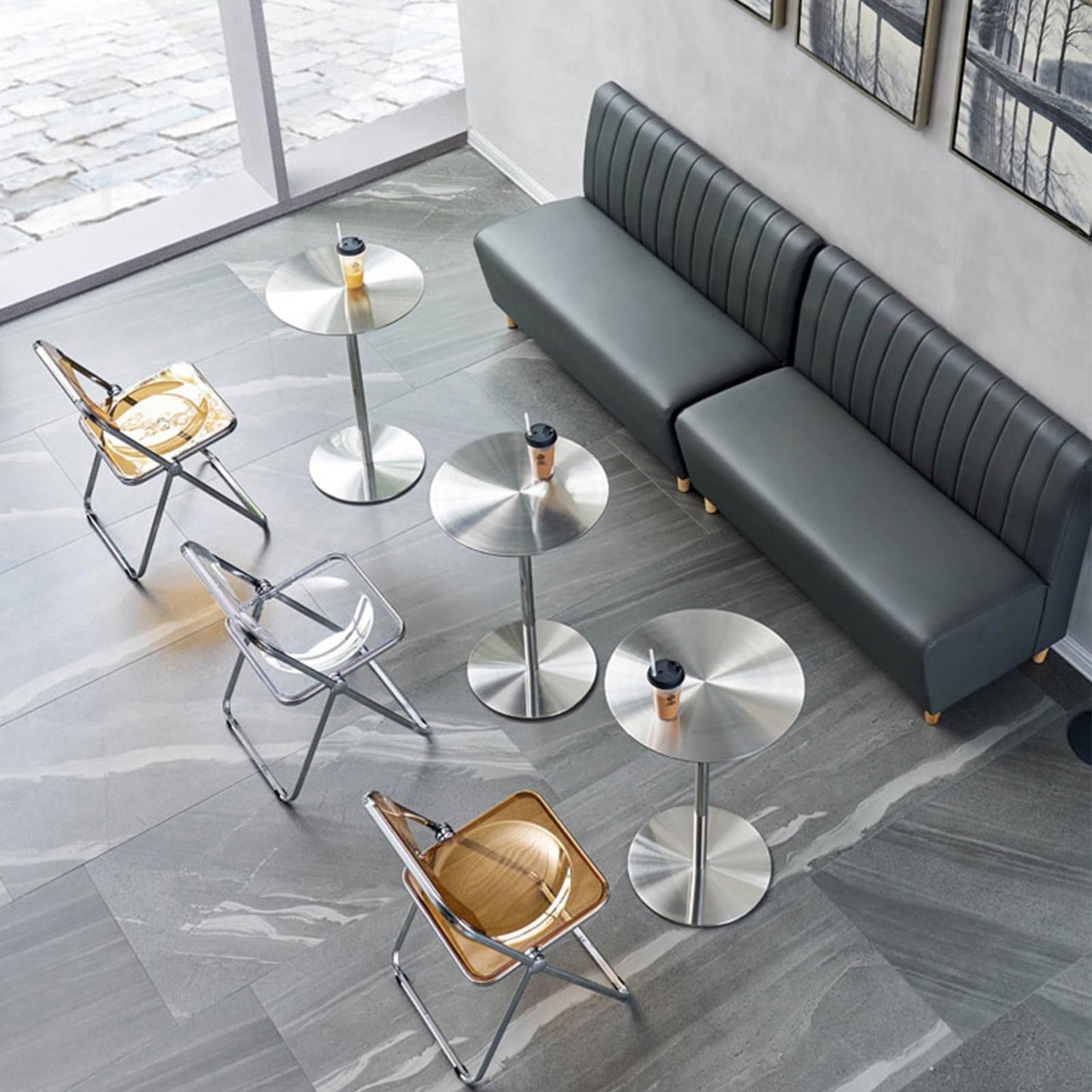Modern Stainless Steel High Table, Sturdy Bistro Table for Restaurant & Cafe, Easy Assembly Tall Dining Table, Silver Finish, 40x40x95cm for Commercial Use
