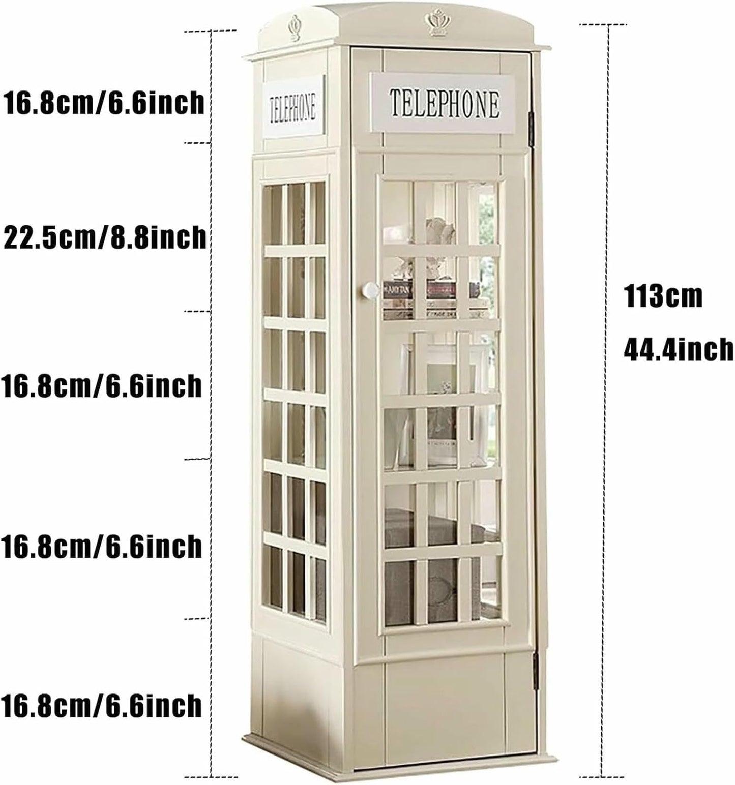 MNJVCFDS Telephone Booth Bookshelf 5 Tier Wood Bookcase,Cute Floor Standing Bookcase Acrylic Door,Phone Booth Storage Cabinet Organizer Display Bookshelf