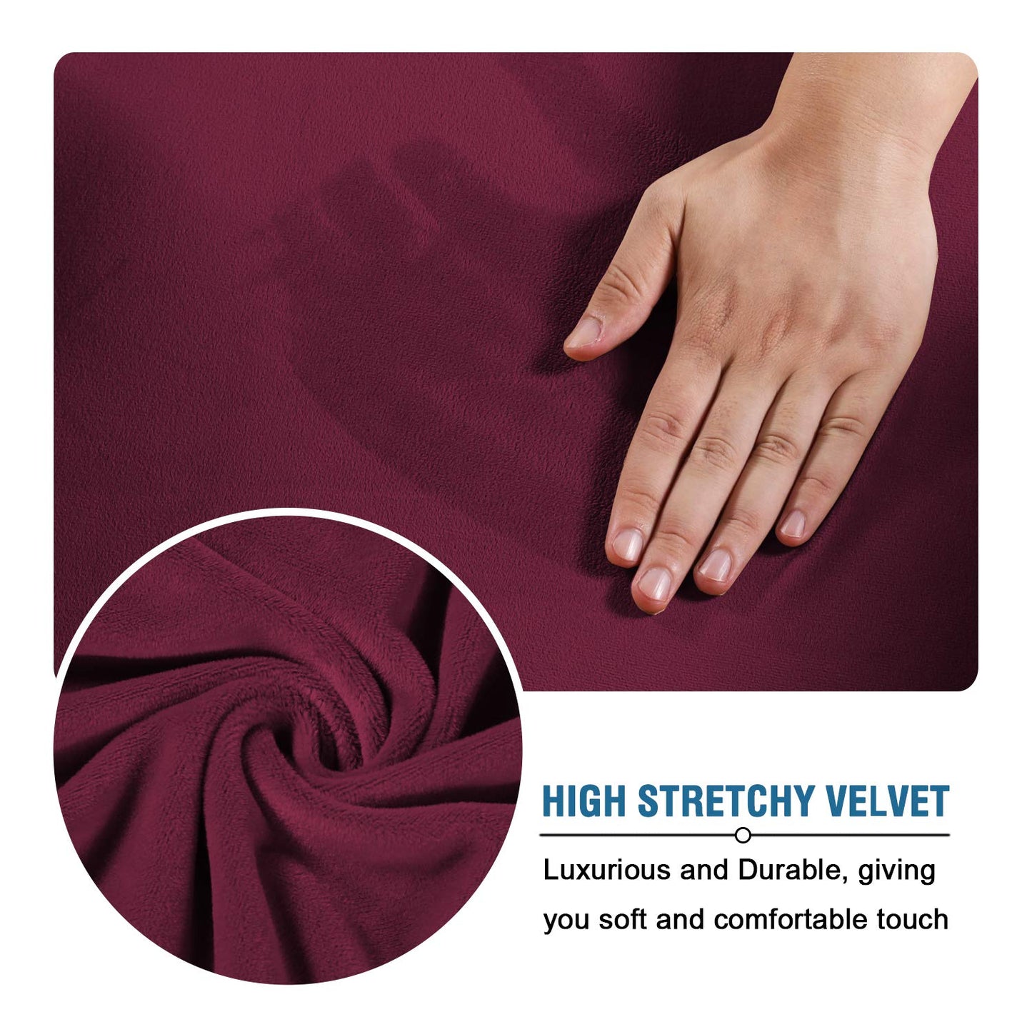 H.VERSAILTEX Real Velvet Plush 1 Piece Form Fit Stretch Rectangle Folding Storage Covers Ottoman Slipcovers Removable Footstool Protect Footrest Covers Elastic Bottom Washable(Large, Burgundy)
