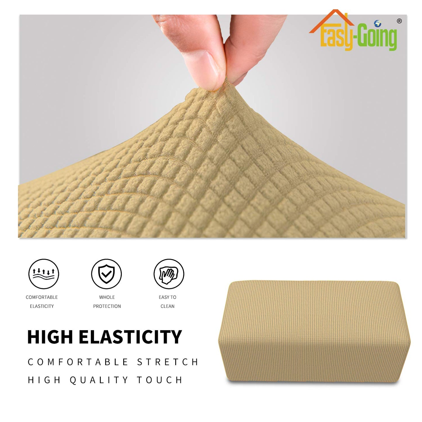 Easy-Going Stretch Ottoman Cover Folding Storage Stool Furniture Protector Soft Rectangle slipcover with Elastic Bottom(Ottoman Small,Beige)