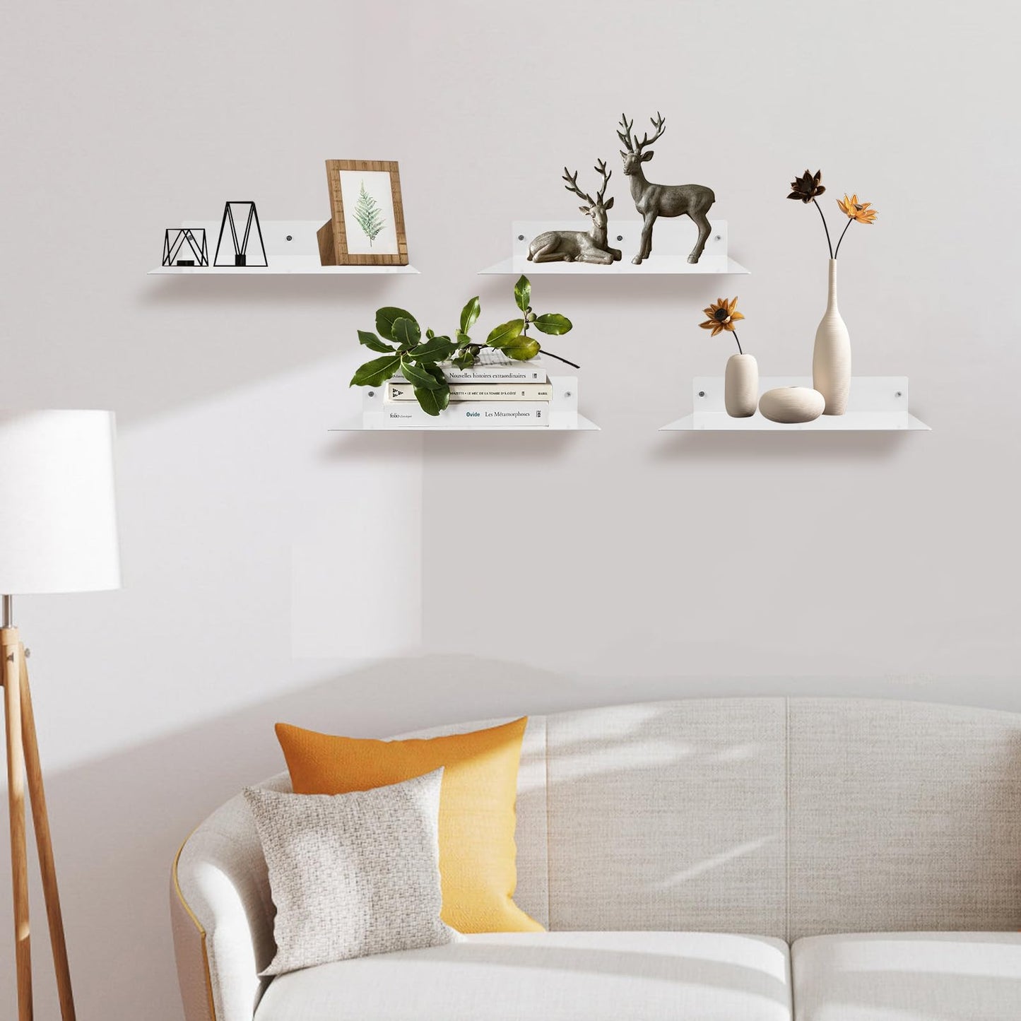 RealPlus Metal Floating Shelf Wall Mounted (12 inch x 8 inch) Heavy Duty Industrial Modern Steel Display Shelves, White (Pack of 1)