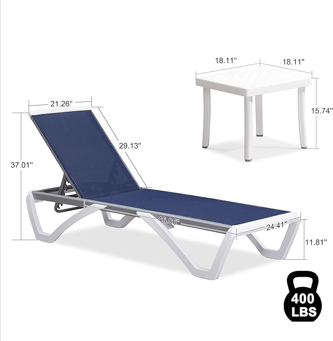 PURPLE LEAF Patio Chaise Lounge Chair Set Outside Aluminum Plastic Stackable