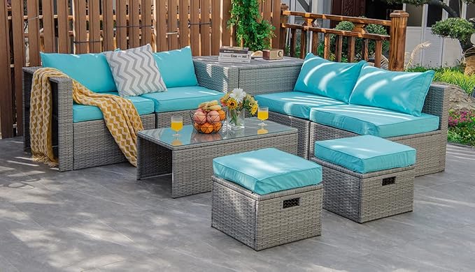 Tangkula 8 Piece Patio Wicker Furniture Set, Patiojoy Space Saving Outdoor PE