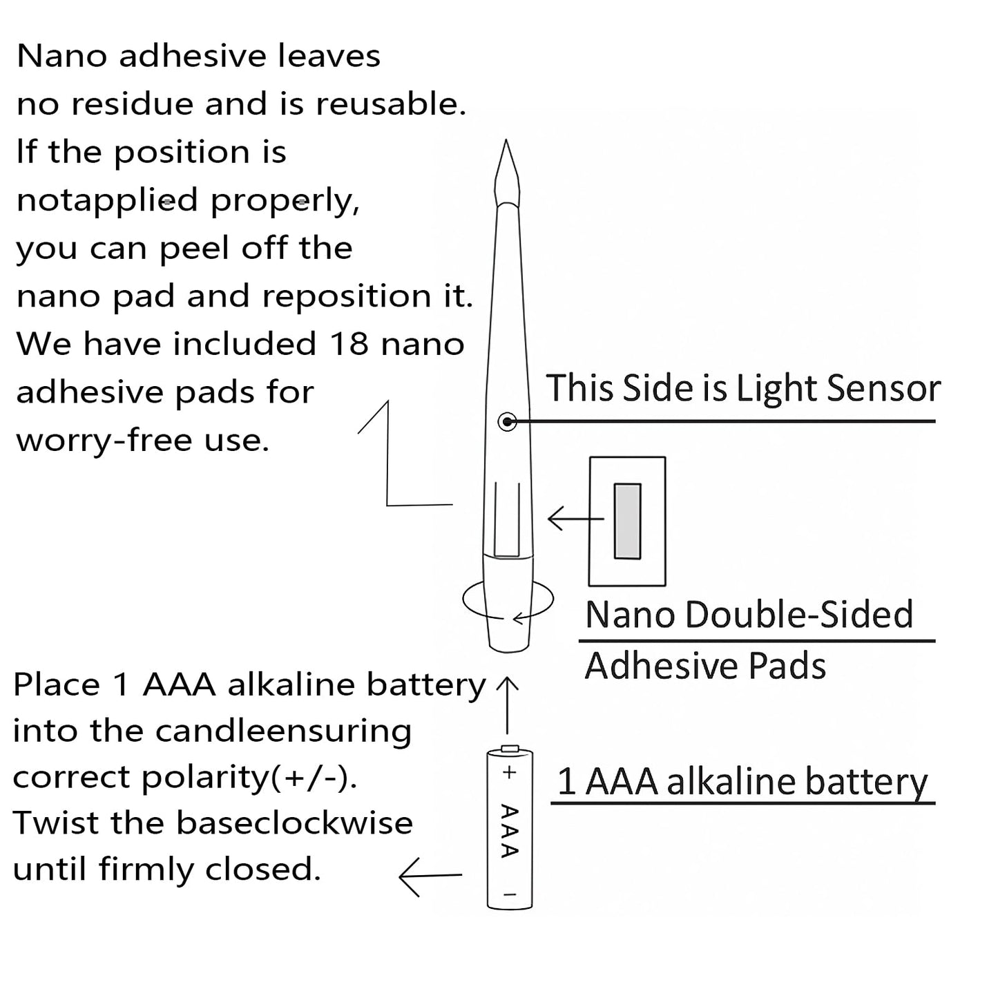 6.1" x 0.5" Window Candles with Sensor Dusk to Dawn, 14 Pcs Ivory Flameless Taper Candle with Dimmer Battery Operated with Nano Adhesive lasts up to 200+ Hours for XMas, Halloween Decor and Holiday