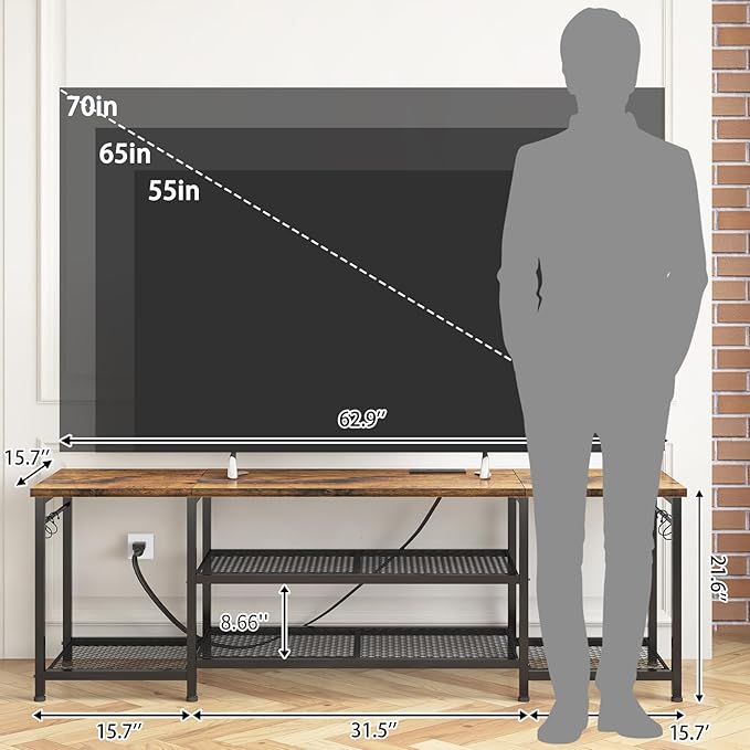 YGEOMER TV Stand for Up to 75 Inch TVs, Entertainment Center