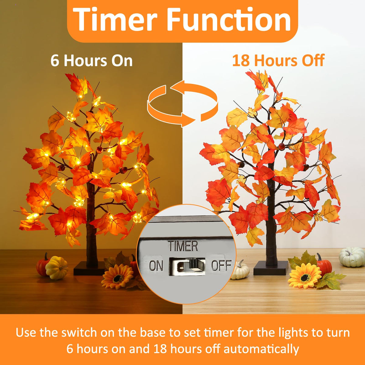 Joyhalo 2 Pack 23.5 Inch Fall Trees with Lights, Timer Battery Operated Fall Light Up Tree for Thanksgiving Autumn Home Office Room Indoor Decorations, Faux Fall Lighted Maple Trees Decor