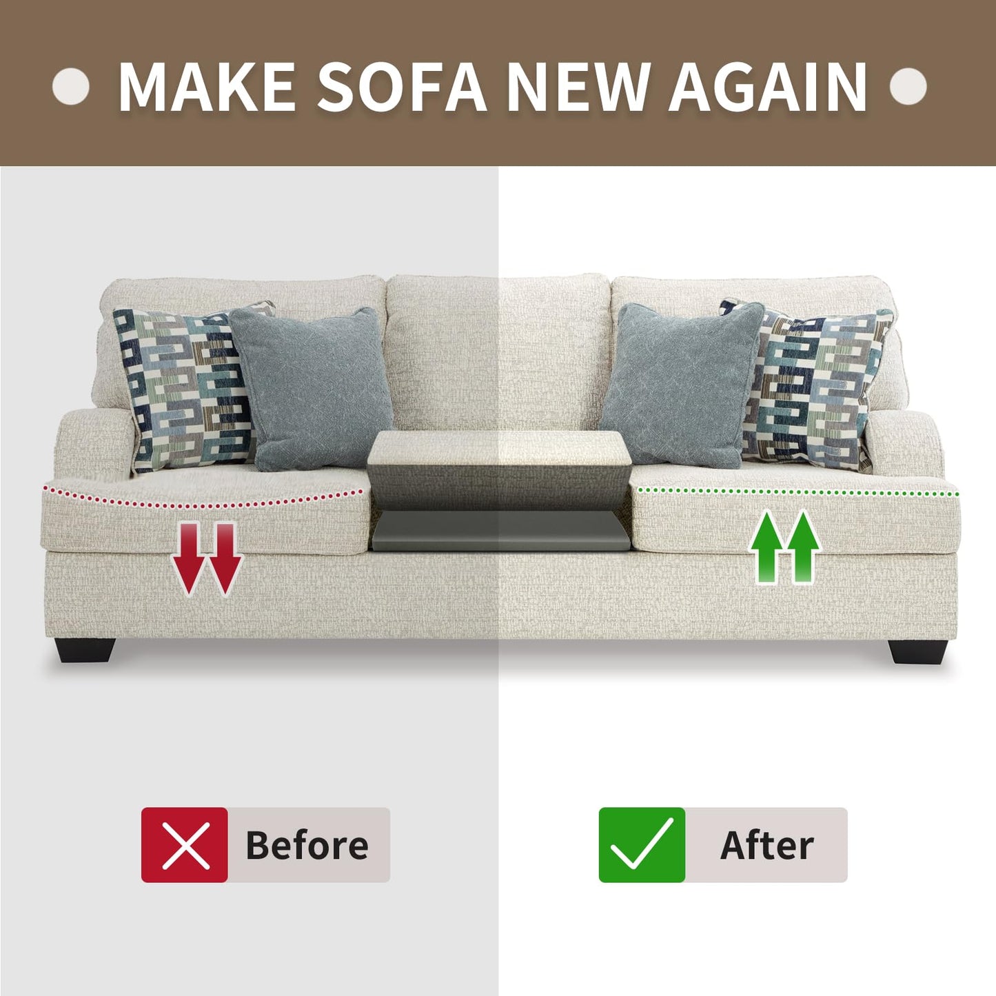 HAVARGO Couch Cushion Support High Density Foam 22X22X2.4 Inches Sofa Couch Supports for Sagging Cushions Light Grey 2Pcs with Anti Slip Mesh Fabric