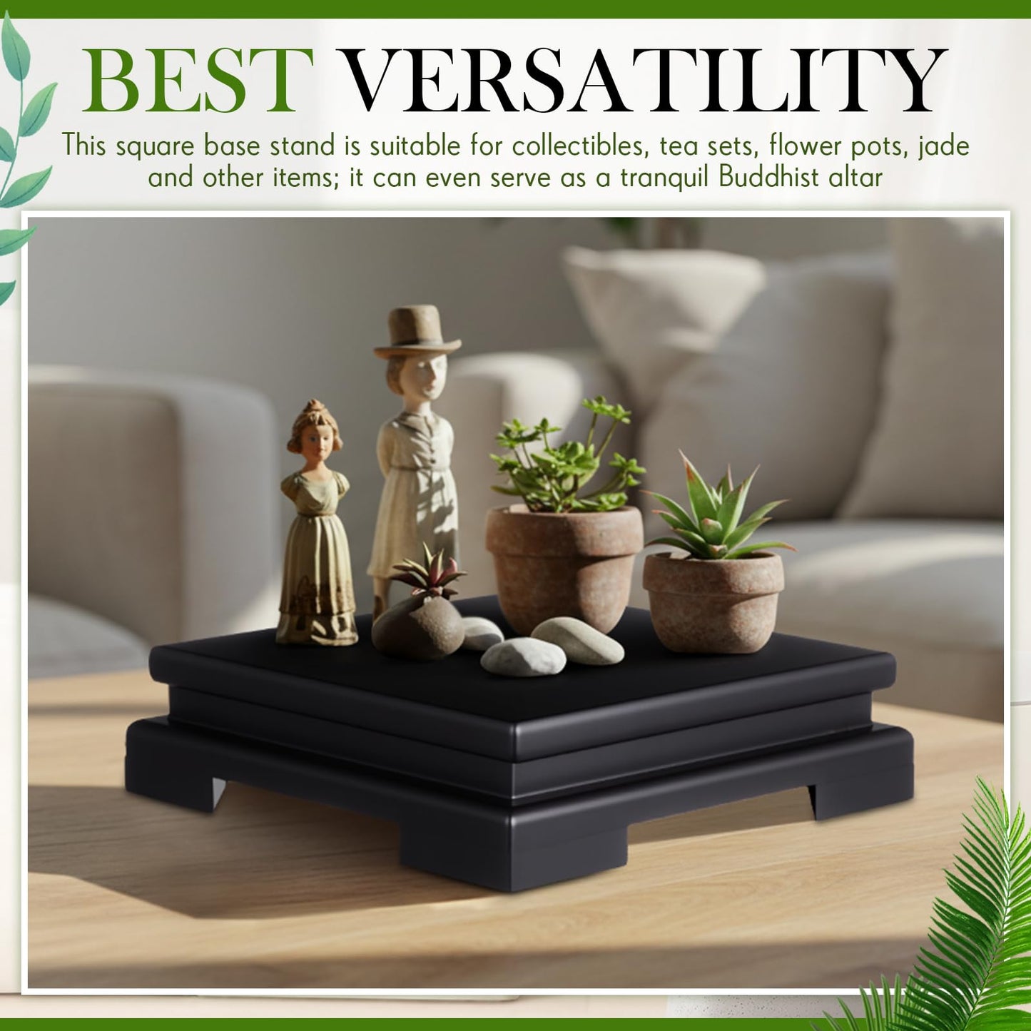 Chunful 2 Pcs Square Wooden Display Stand 6.7 x 6.7 x 2 Inch Wood Vase Display Base Black Pedestal Stand Square Vase Riser for Vases Teapot Trophy Collectibles Aquarium Lamp Home Decoration