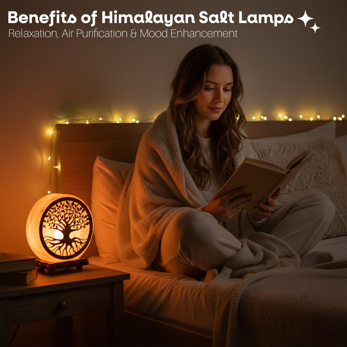 SAF Naturals Himalayan Pink Salt Lamp with Tree of Life Design 6 Inch Hand-Carved, Wooden Base, for Home Decor, Meditation & Gifts