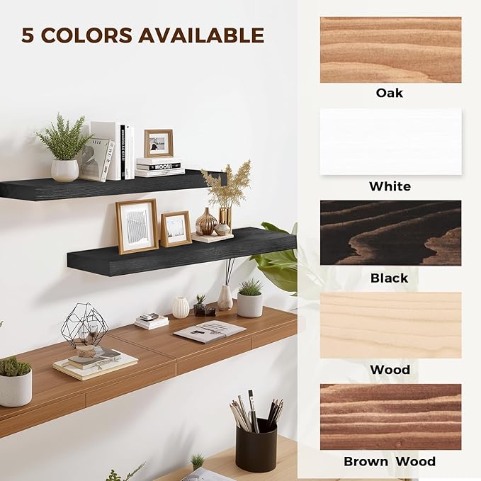 36x8x1.6 inch Floating Shelves Set of 2 – Solid Wood Rustic Black Wall Mounted