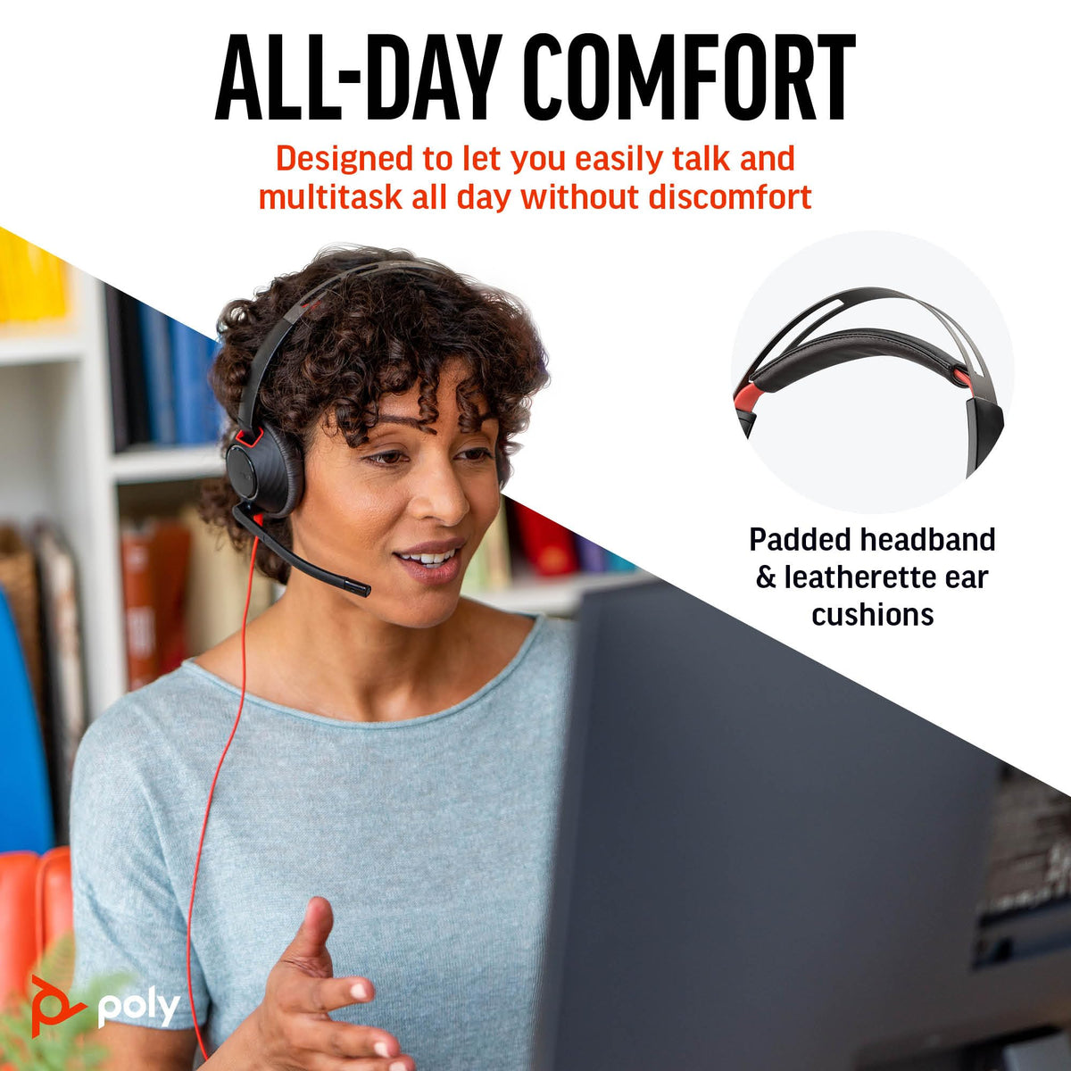 Poly Blackwire 5220 Wired Headset - Flexible Boom Mic - Noise Cancelling Headphones with Mic - USB-C, USB-A, 3.5mm - Ergonomic Over-Ear Design - Works with Microsoft Teams, Zoom - Work from Home