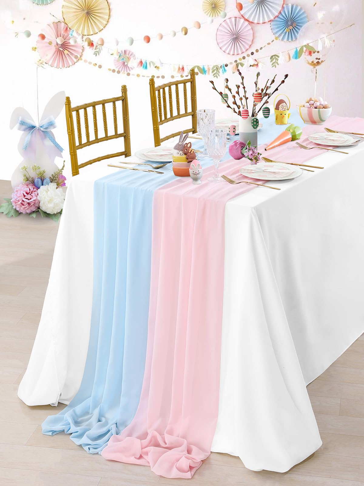 Chiffon Table Runner 10 Pieces 27x120 Inches Blue Soft Sheer Table Runners for Elegant Party Buffet Table Decoration