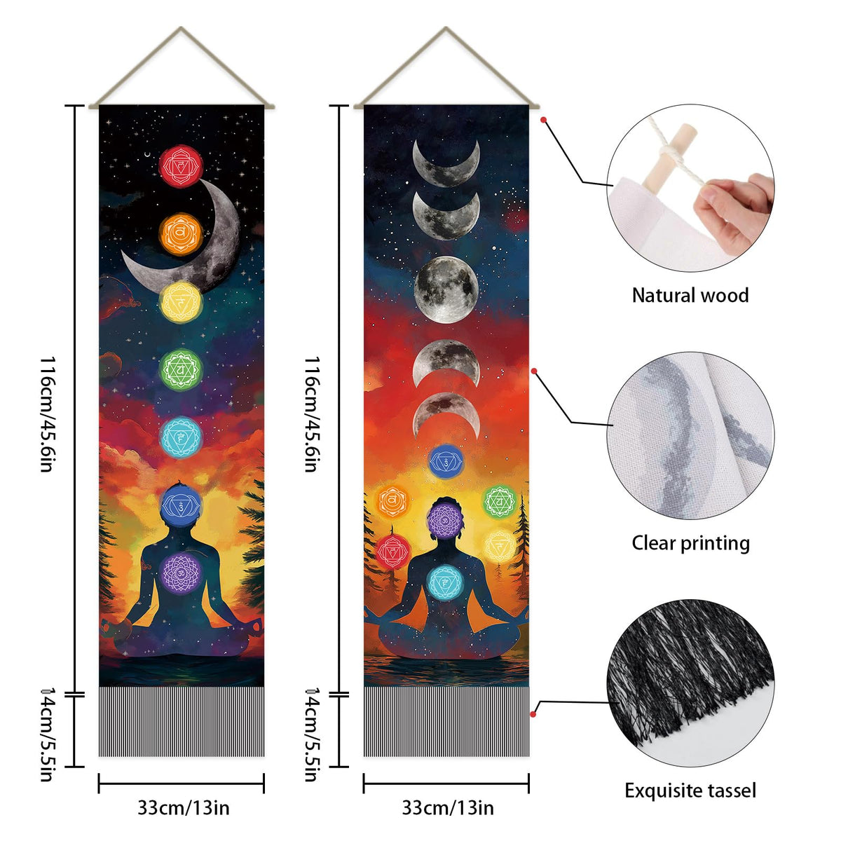 SUPERDANT Pack of 2 Seven Chakra Tapestry Meditation Wall Hanging Decor Tapestry For Bedroom Vertical Tapestries Blanket Long Narrow Wall Art with Tassel for Home Living Room Yoga Room Decoration Gift