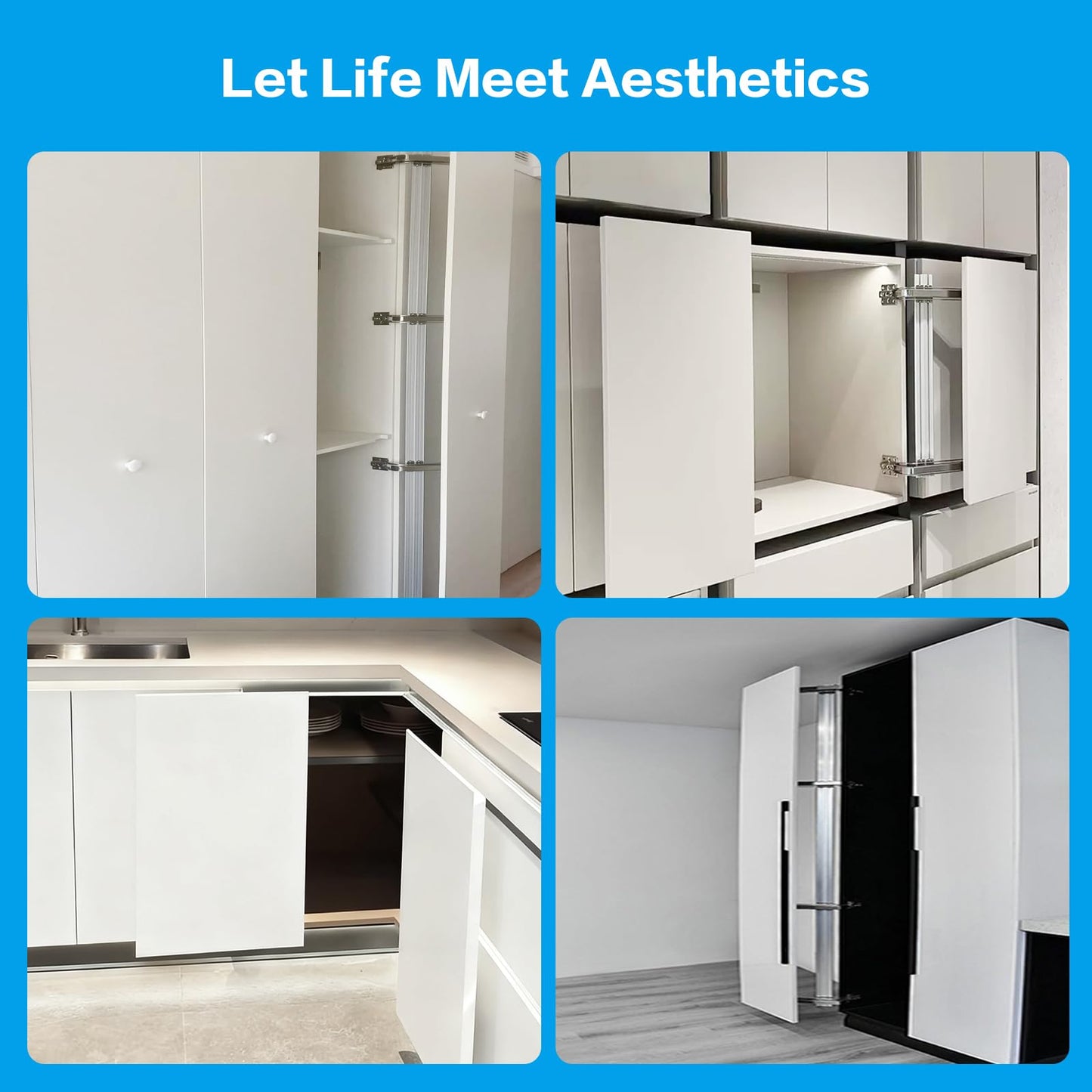Jisano 2 Sets Opening Door Hinge Set 180° Parallel Opening Cabinet Wardrobe Door Sliding Load-Bearing 17.6lbs Heavy Duty Hinge
