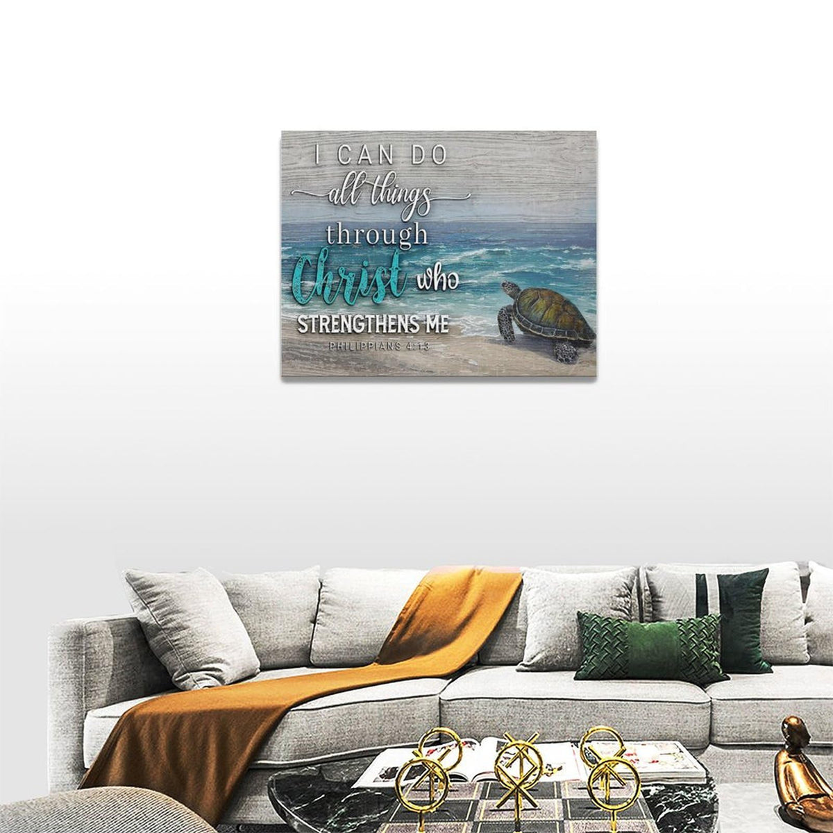 Christian Turtle Wall Art Inspirational Bible Verse Pictures Wall Decor Beach Ocean Canvas Prints Framed Modern Painting Artwork for Bedroom Office Living Room Bathroom Dining Room 16"x12"