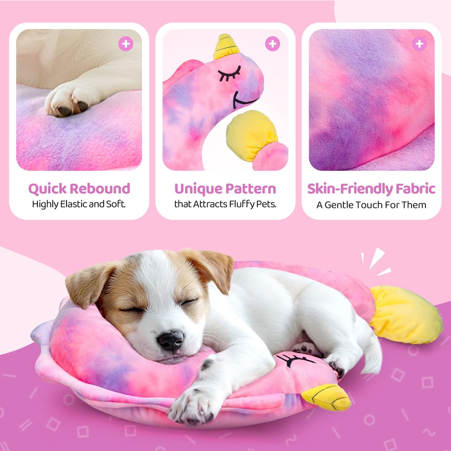 BurgeonNest Small Dog Calming Pillow for Dogs and Cats, Fluffy Soft Colorful Sleep Bolster Cozy Pet Bed Pillow, Great Present for Senior Pup Puppy Kitten, Washable, M