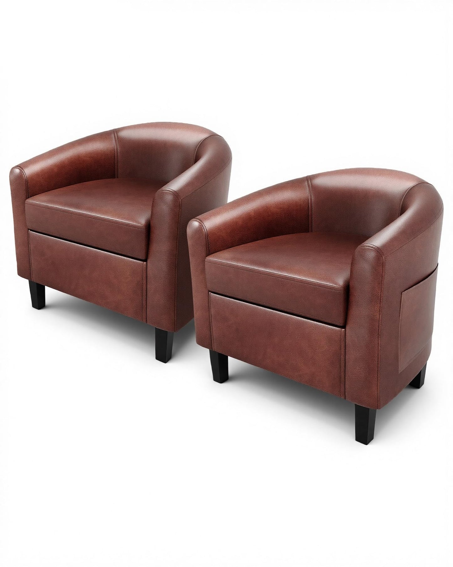 GarveeHome Accent Chairs Set of 2 Faux Leather Barrel Chair Club Armchair with Soft Seat for Living Room Bedroom Reading Waiting Room - Brown