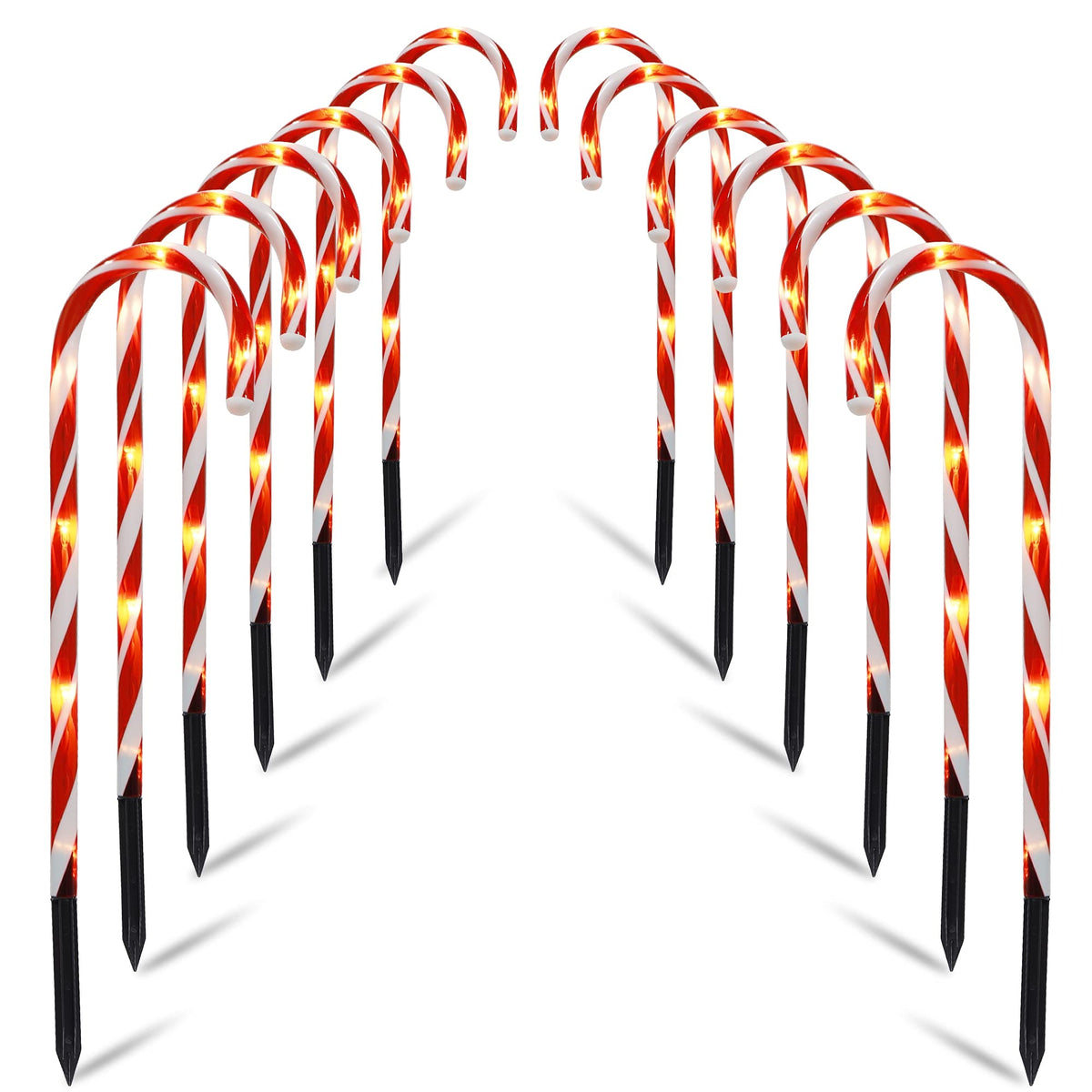 Biswing Christmas Outdoor Candy Cane Lights, 12 Pcs Christmas Pathway Markers with 72 Count Warm White Lights, Connectable for Indoor Outdoor Holiday Walkway Patio Garden Ornament